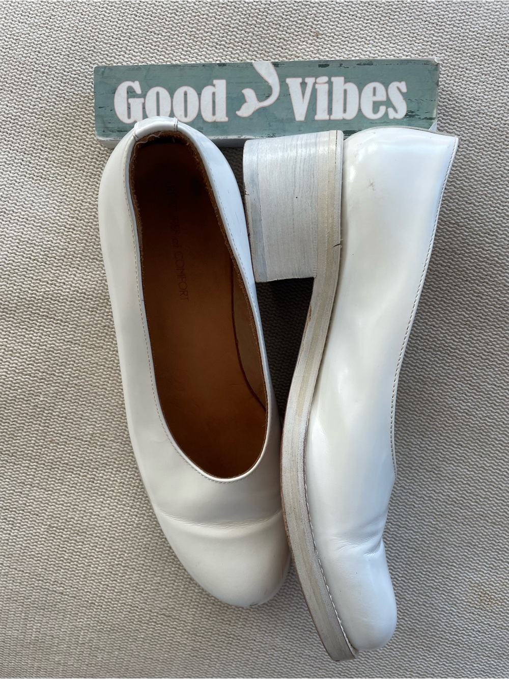 Creatures Of Comfort White Leather Block Heel Pumps